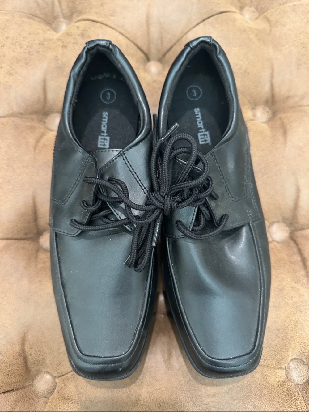 Boys Black Square-Toe Lace-Up Dress Oxfords